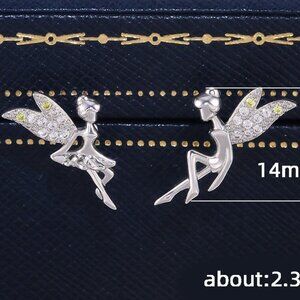 🎁 Dainty White CZ Sweet Wing Fairies Stud Earrings for Women, GPMB1441
